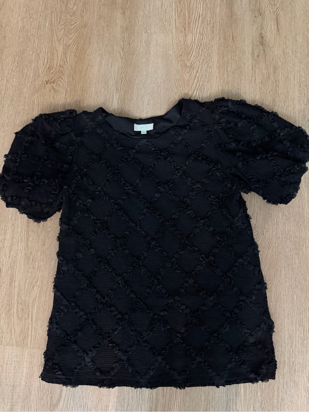 Jade Black Textured Puff-Sleeve Tee